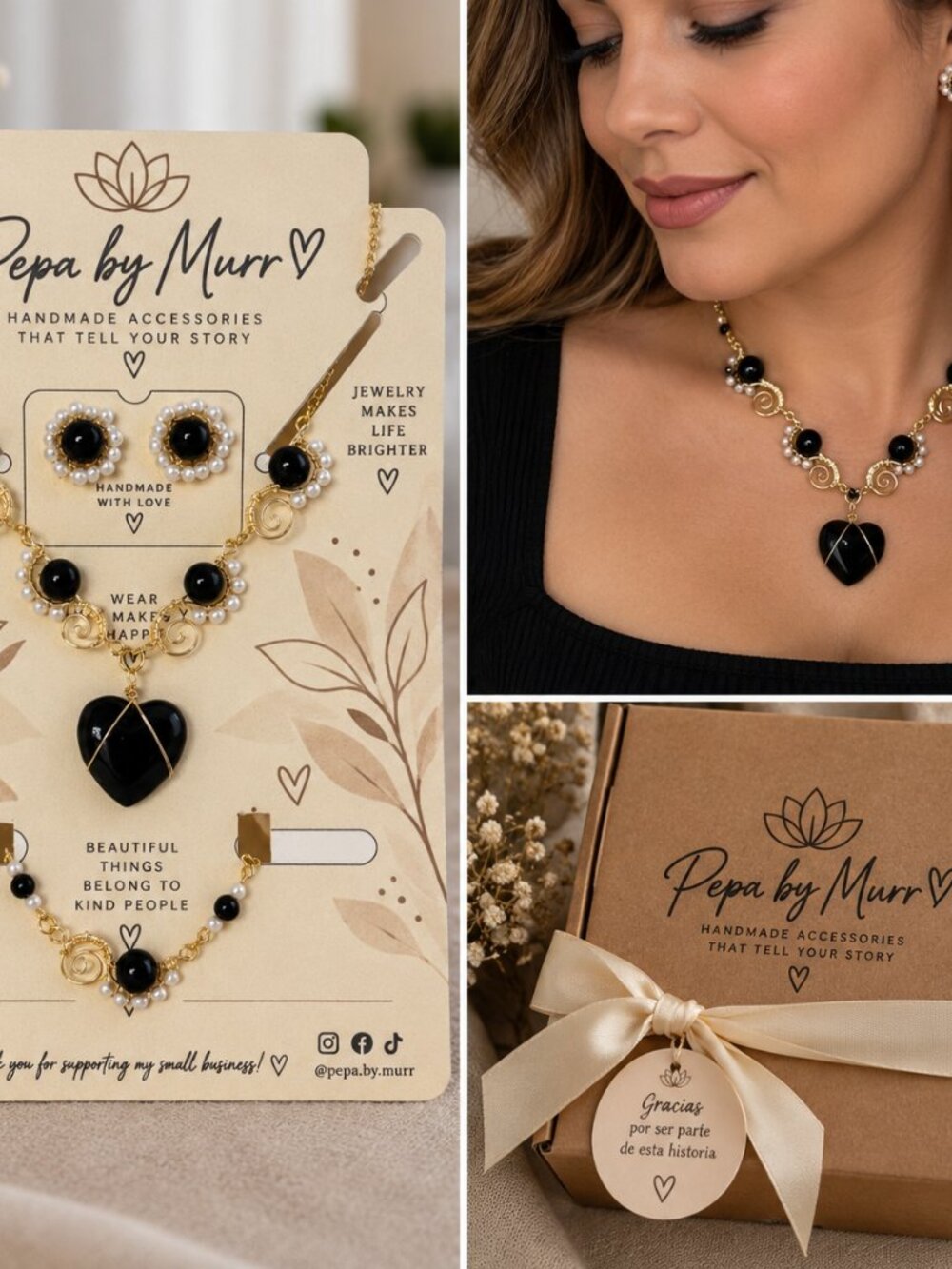 Midnight Romance Jewelry Set – Handmade Necklace, Bracelet & Earrings